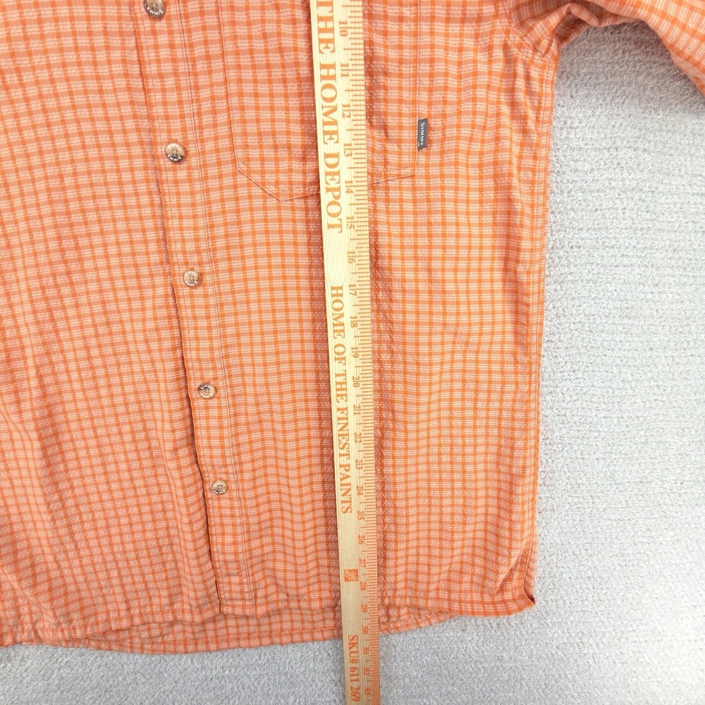 Simms Fishing Shirt Mens Large Orange Plaid Seersucker Long Sleeve Nylon Outdoor - Picture 10 of 10